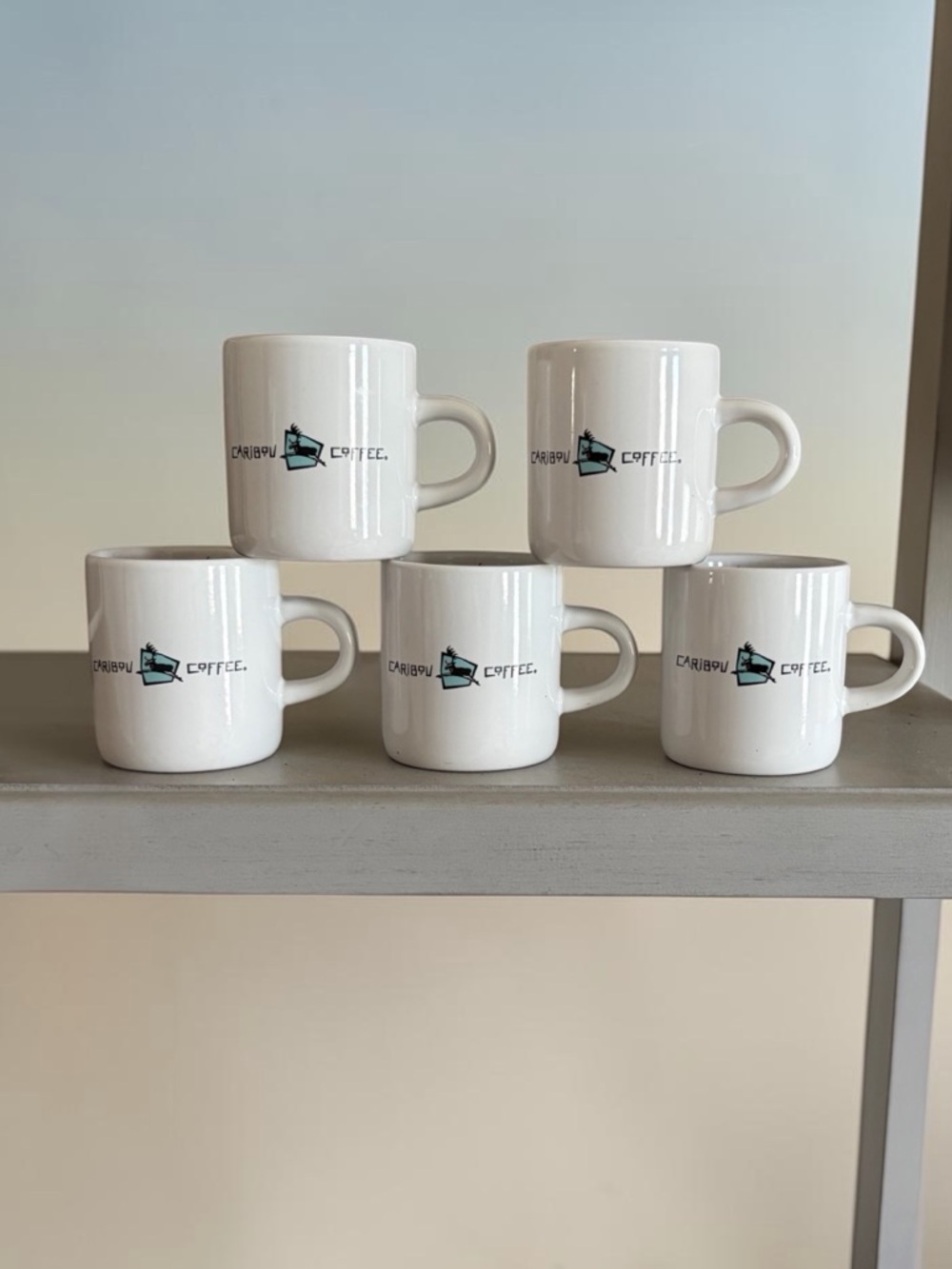 Set of 5 vintage retired logo Caribou Coffee espresso demitasse mugs
